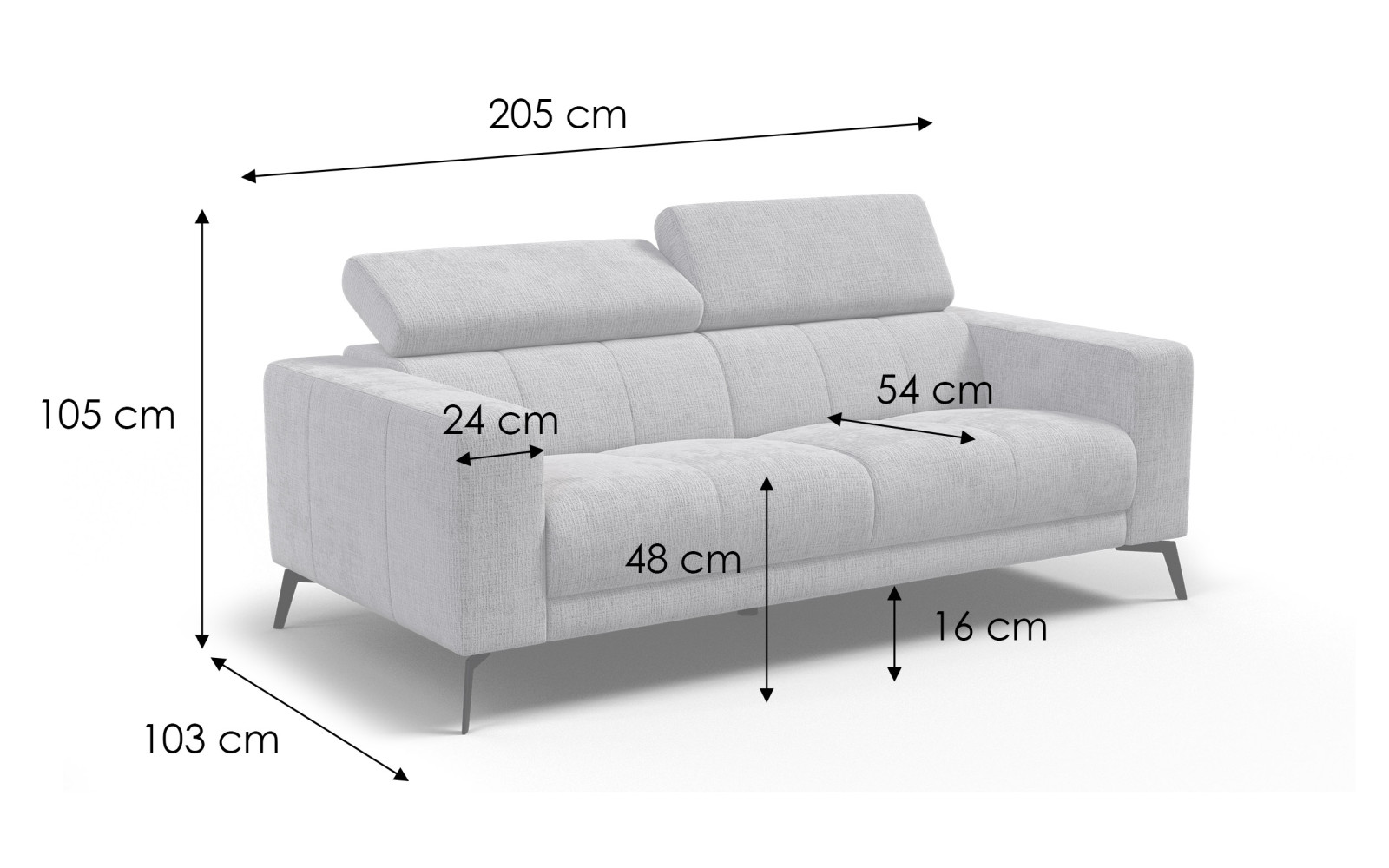 Sofa 3-Sitzer MORELLO, hellgrau