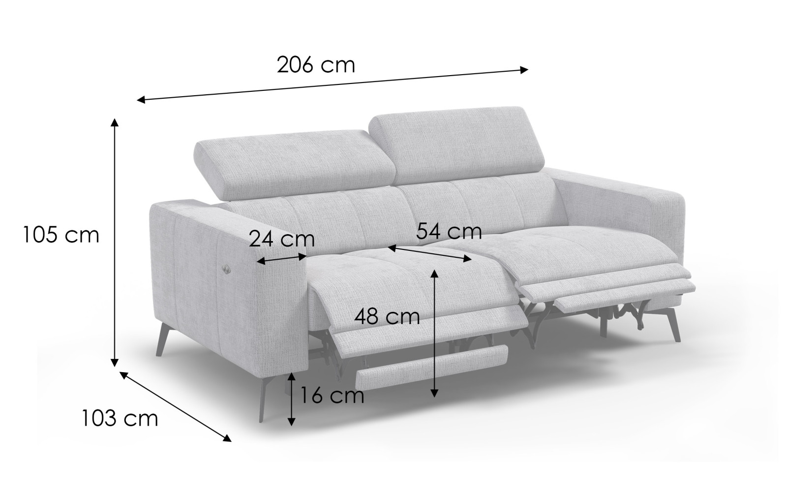 Relaxsofa 3-Sitzer MORELLO, creme, 2 x Relax Zero Gravity