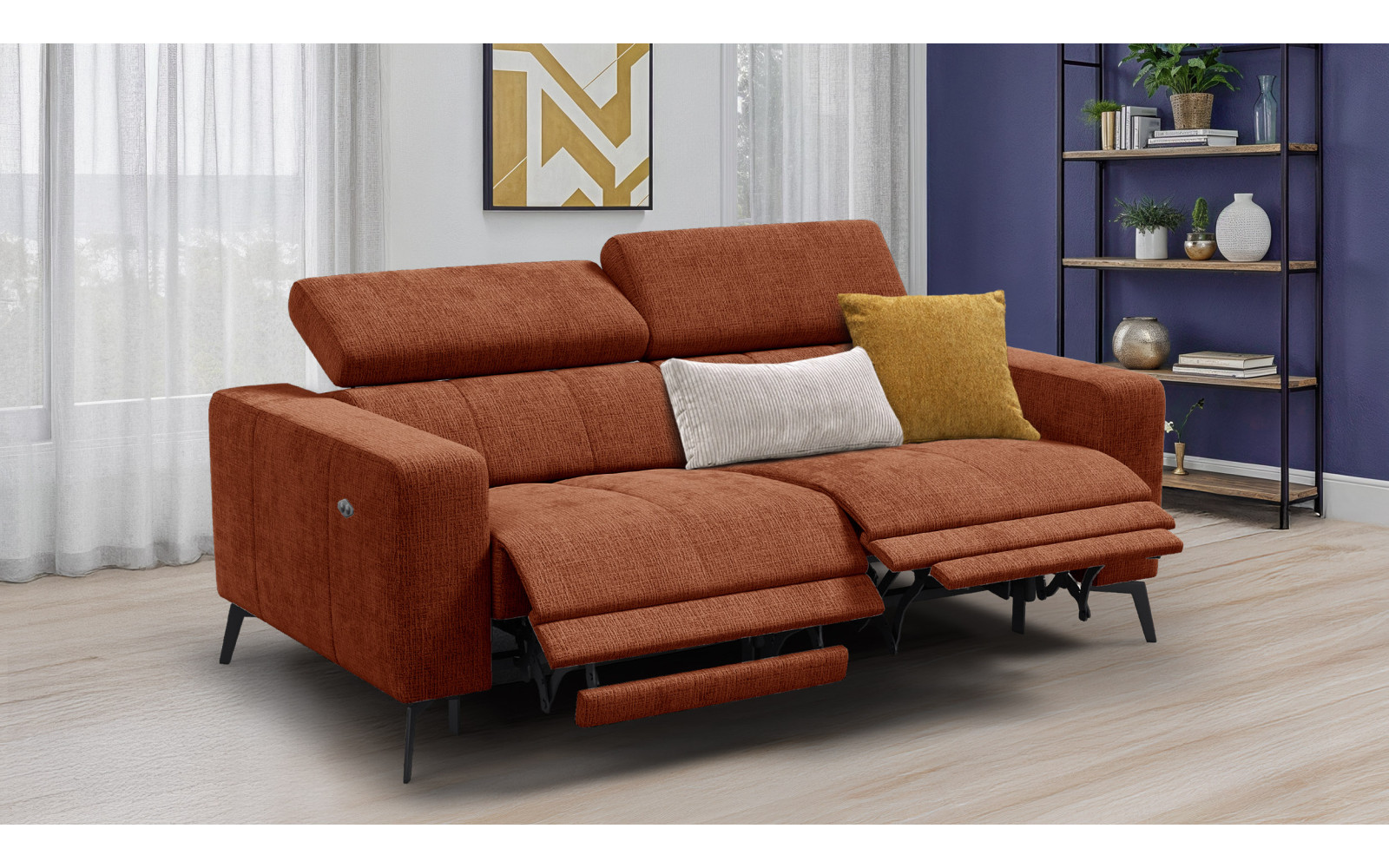 Relaxsofa 3-Sitzer MORELLO, rostrot, 2 x Relax Zero Gravity