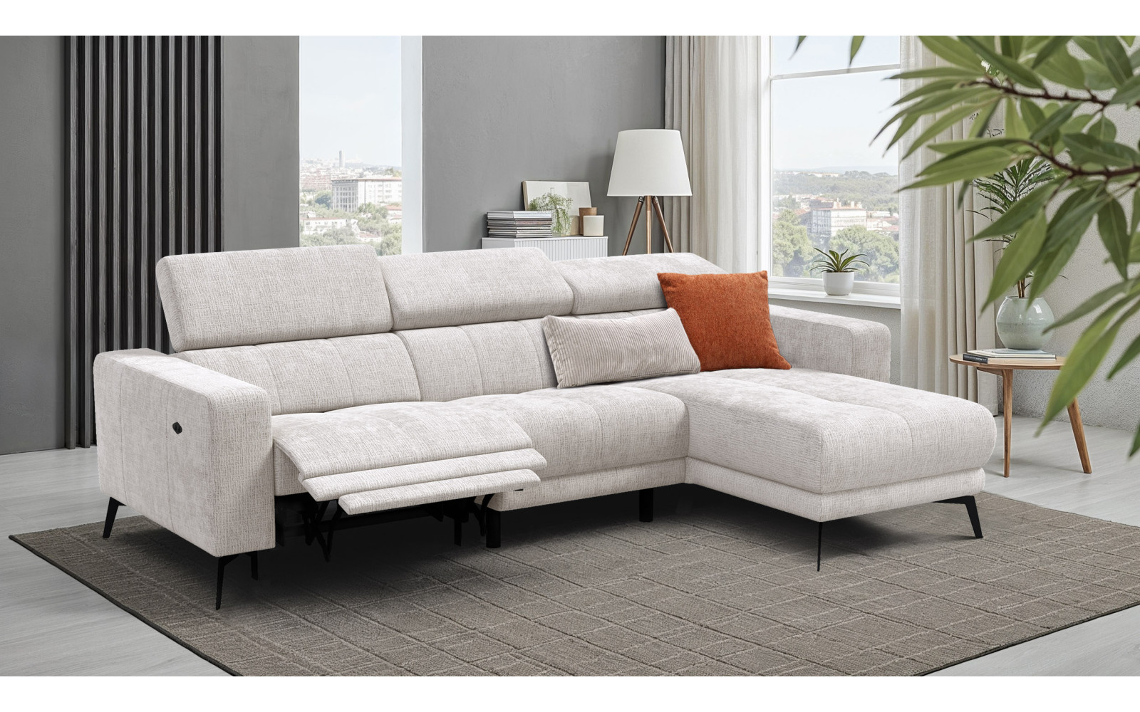 Ecksofa 4-Sitzer MORELLO, creme, 1 x Relax Zero Gravity