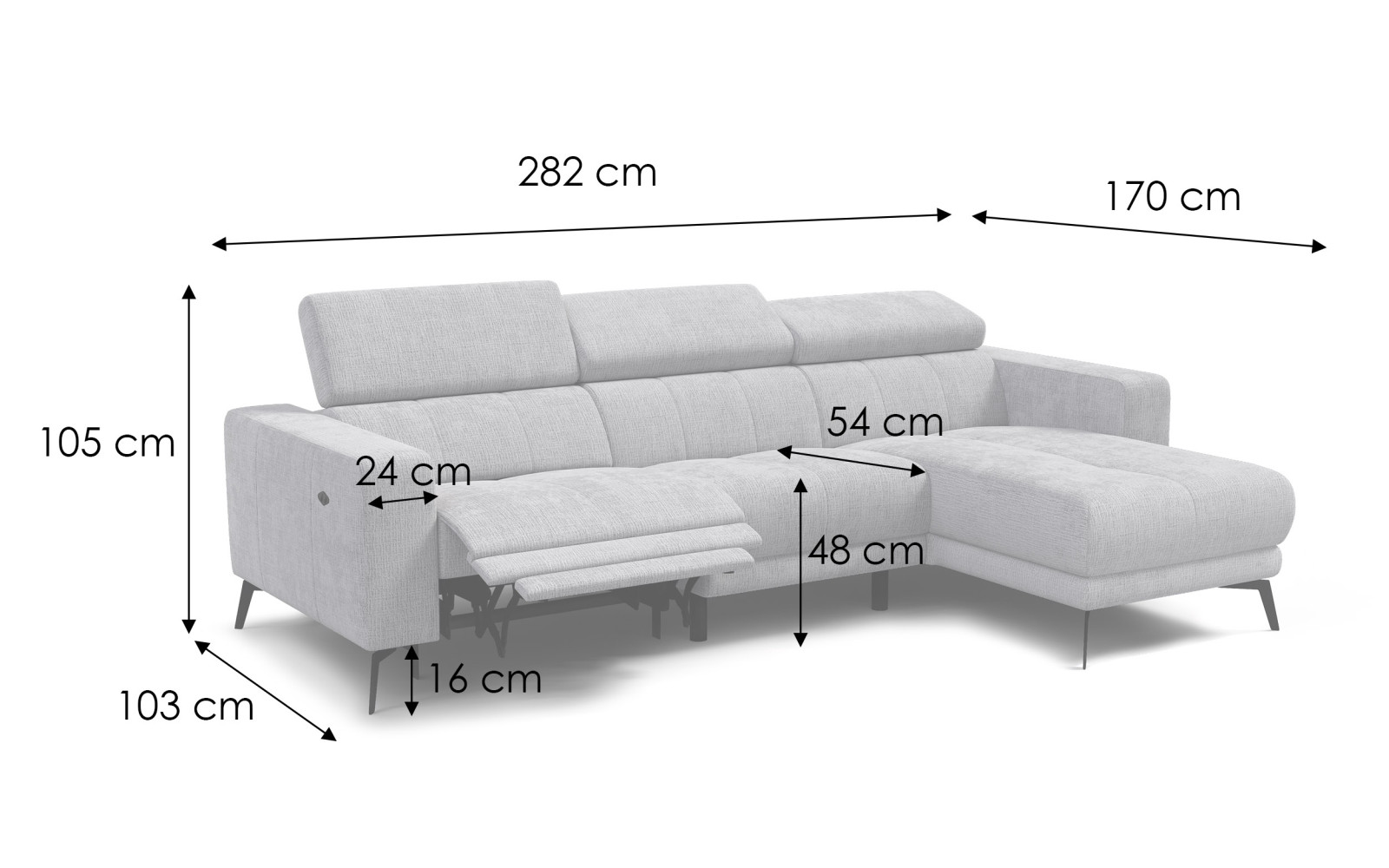 Ecksofa 4-Sitzer MORELLO, creme, 1 x Relax Zero Gravity