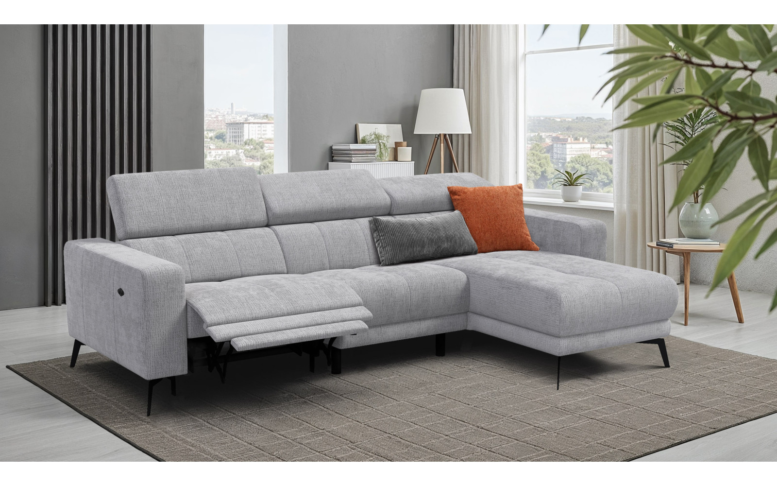 Ecksofa 4-Sitzer MORELLO, hellgrau, 1 x Relax Zero Gravity