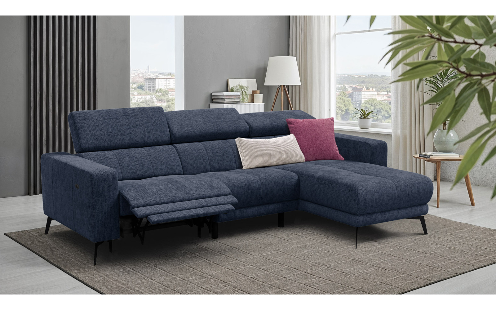 Ecksofa 4-Sitzer MORELLO, marineblau, 1 x Relax Zero Gravity