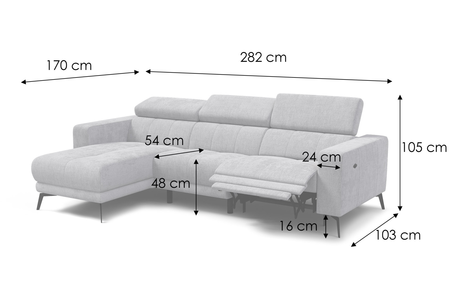 Ecksofa 4-Sitzer MORELLO, creme, 1 x Relax Zero Gravity