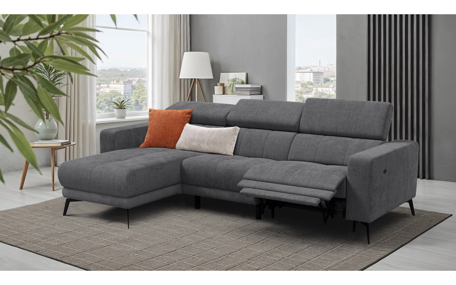 Ecksofa 4-Sitzer MORELLO, dunkelgrau, 1 x Relax Zero Gravity