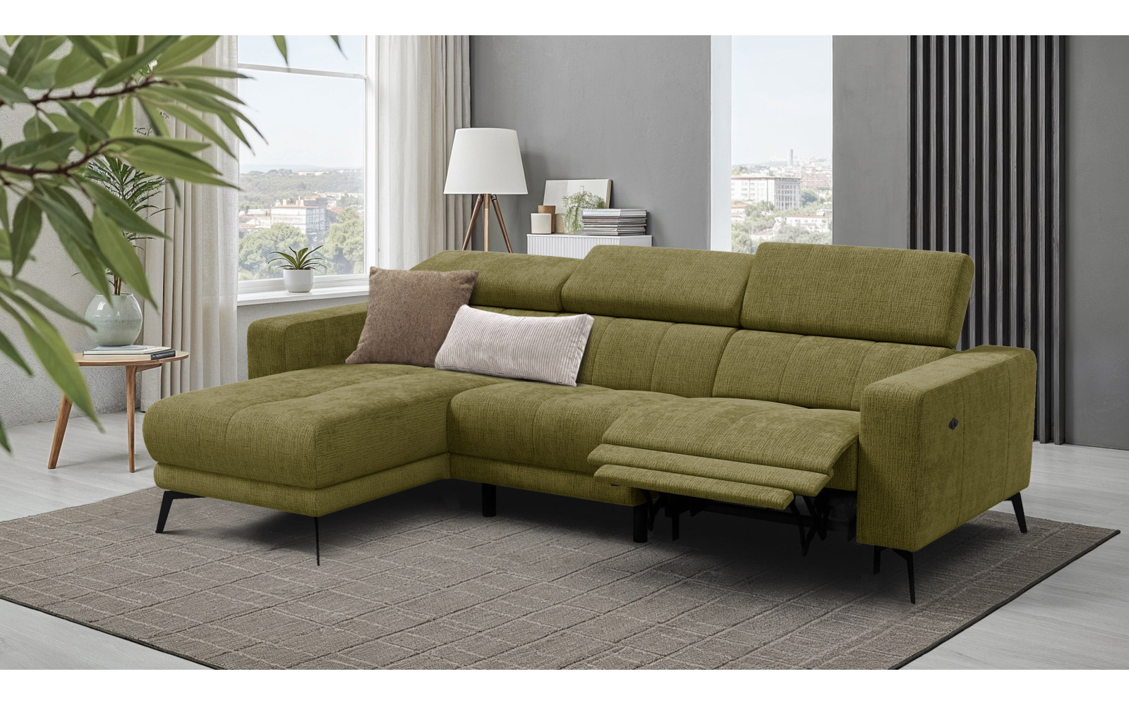 Ecksofa 4-Sitzer MORELLO, olive, 1 x Relax Zero Gravity