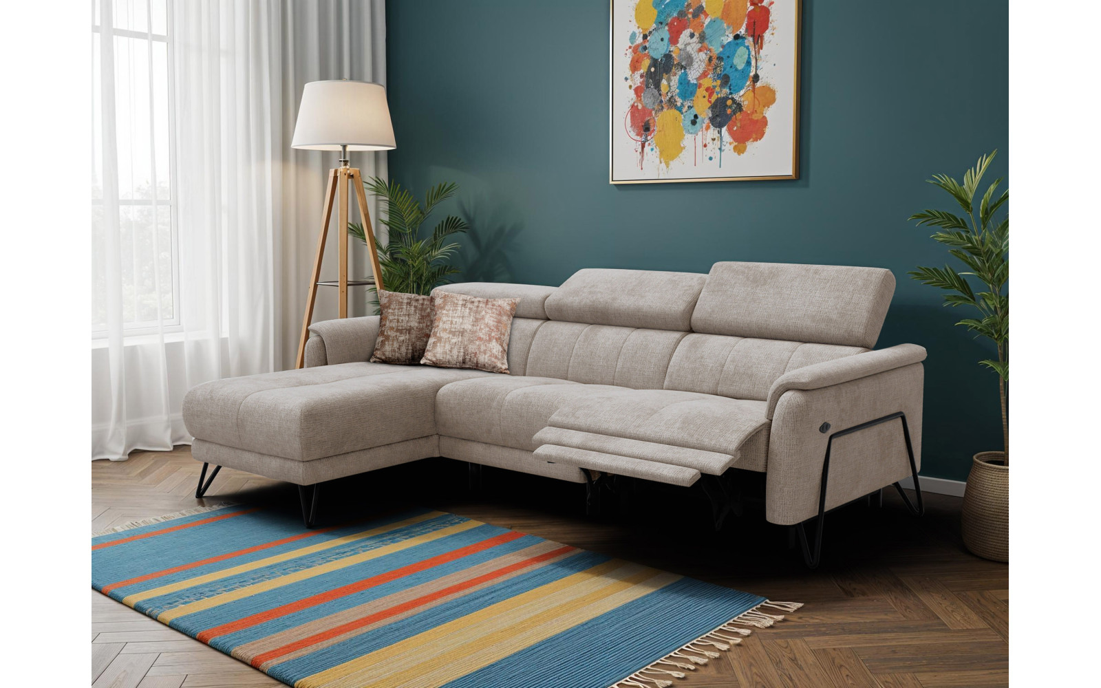 Ecksofa 4-Sitzer mit Relax RODEN, beige