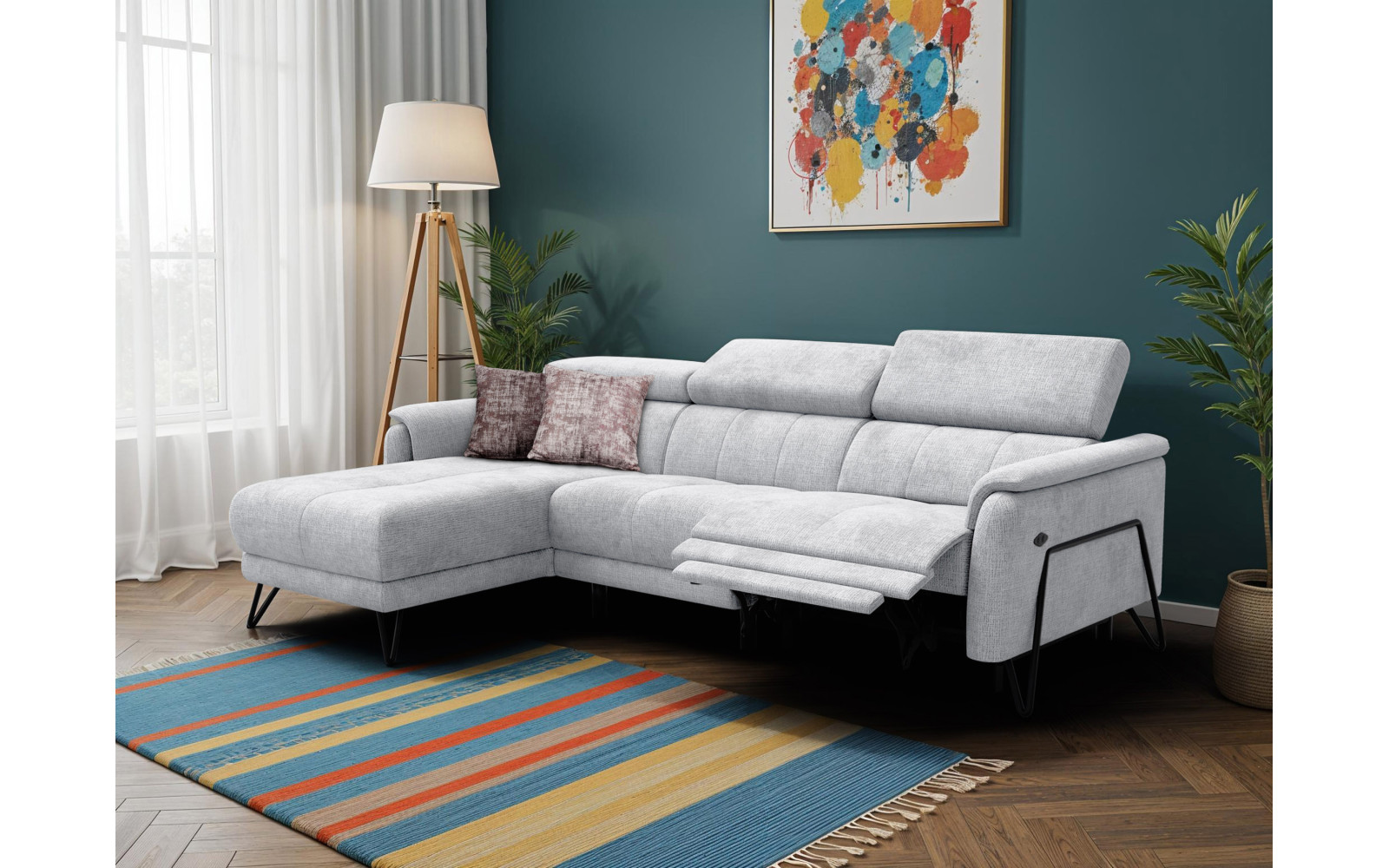 Ecksofa 4-Sitzer mit Relax RODEN, hellgrau