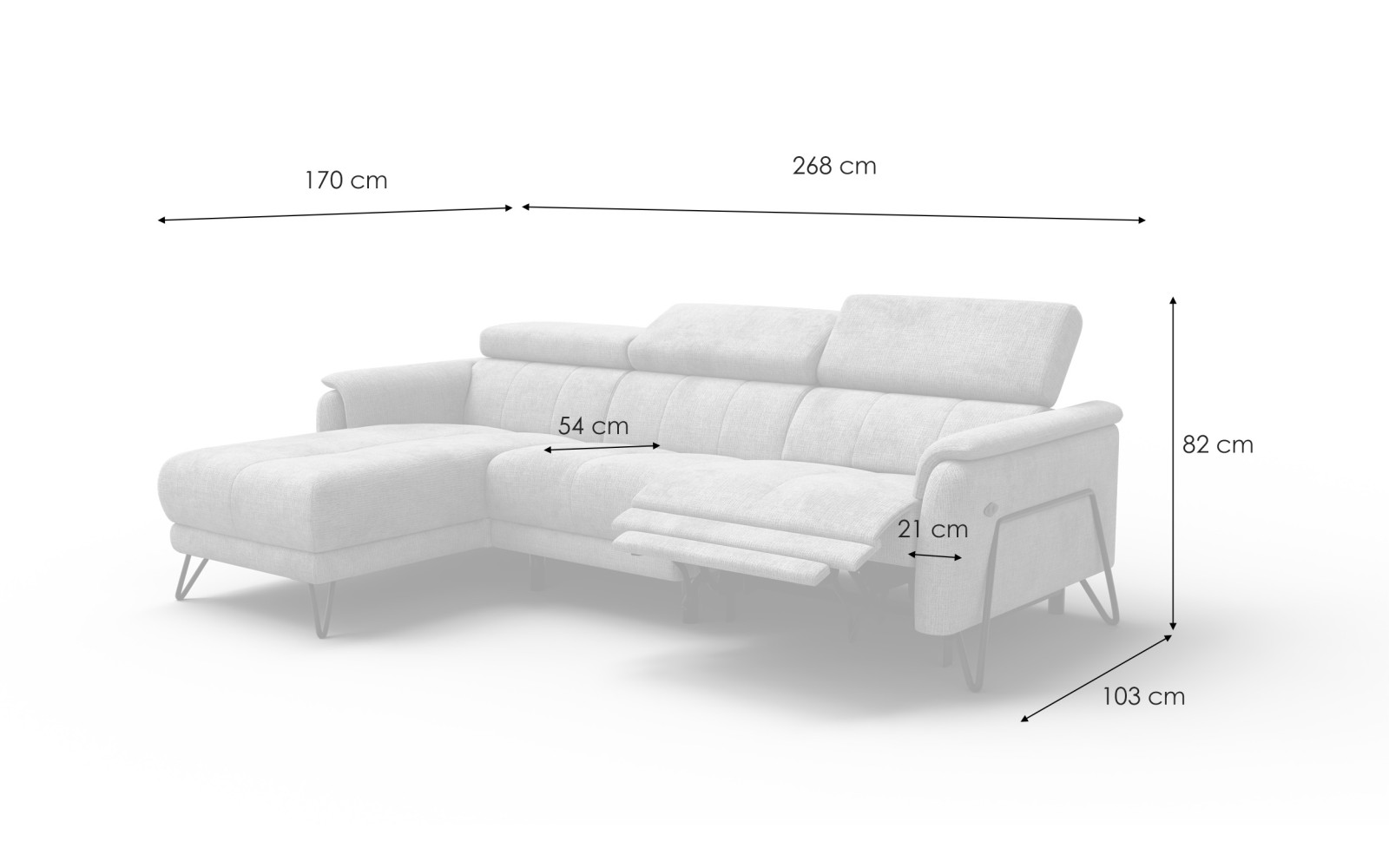 Ecksofa 4-Sitzer mit Relax RODEN, dunkelgrau