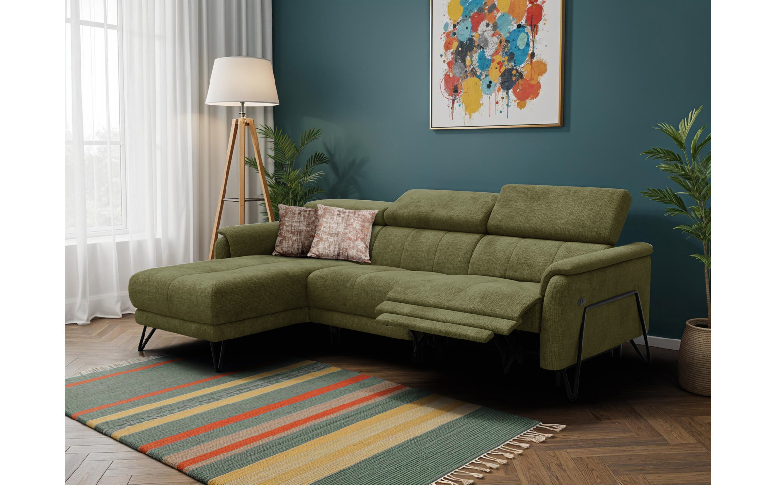 Ecksofa 4-Sitzer mit Relax RODEN, olive