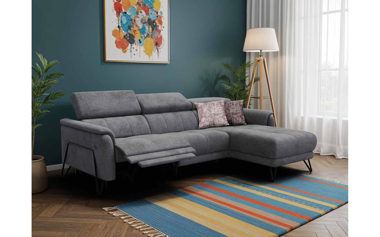 Ecksofa 4-Sitzer mit Relax RODEN, dunkelgrau