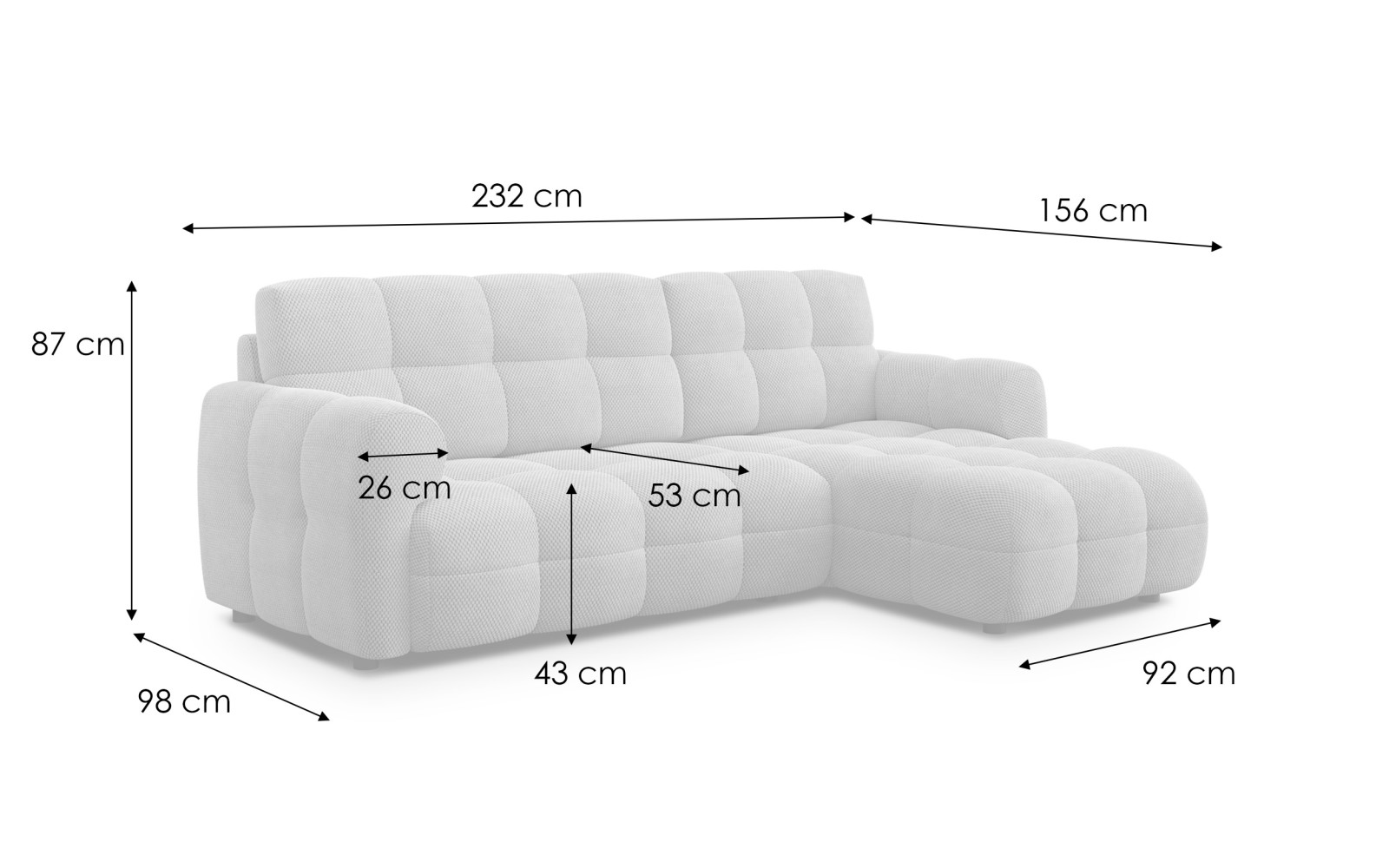Ecksofa 3-Sitzer rechts MELLOW, beige