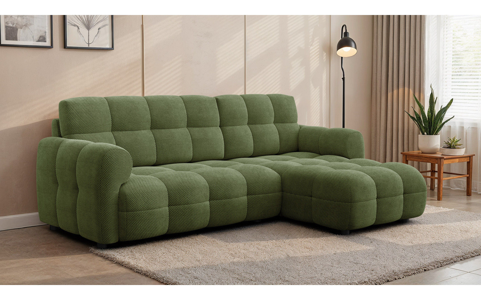 Ecksofa 3-Sitzer rechts MELLOW, olive