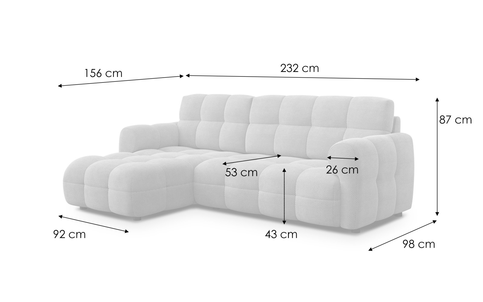 Ecksofa 3-Sitzer links MELLOW, beige
