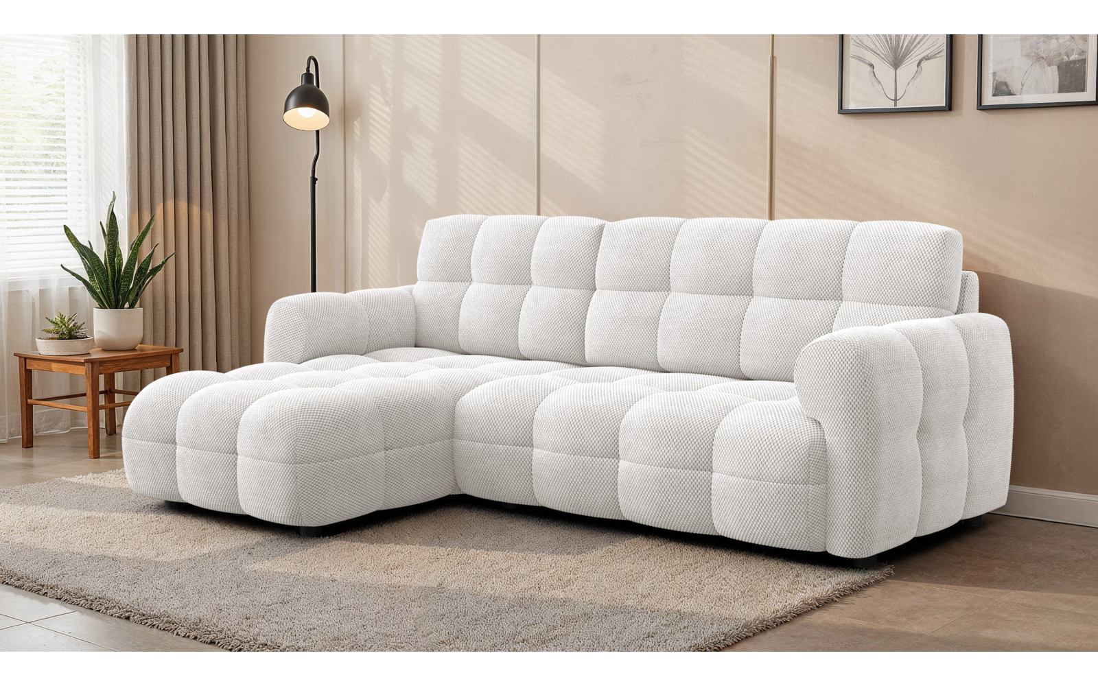 Ecksofa 3-Sitzer links MELLOW, creme