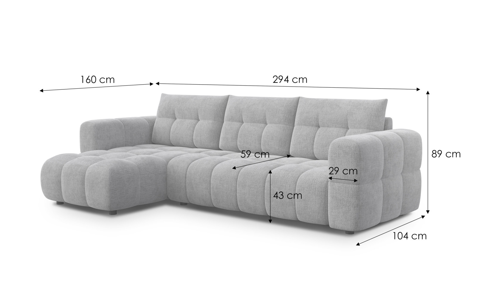 CLOUDI Ecksofa 4-Sitzer links, creme