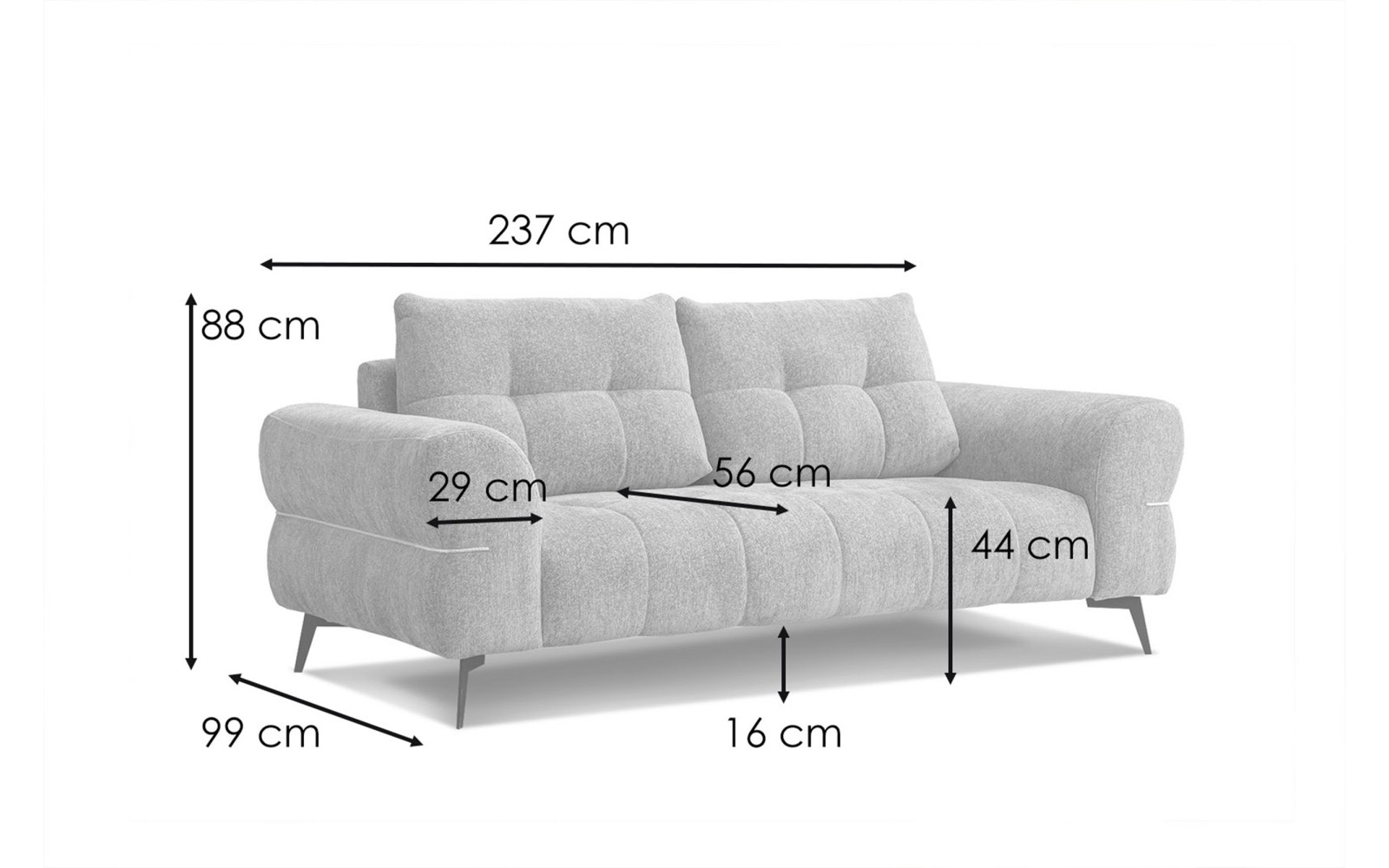 Sofa 3-Sitzer SALVINI, dunkelgrau