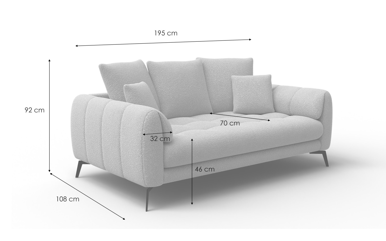 Sofa 2,5-Sitzer CALME, creme