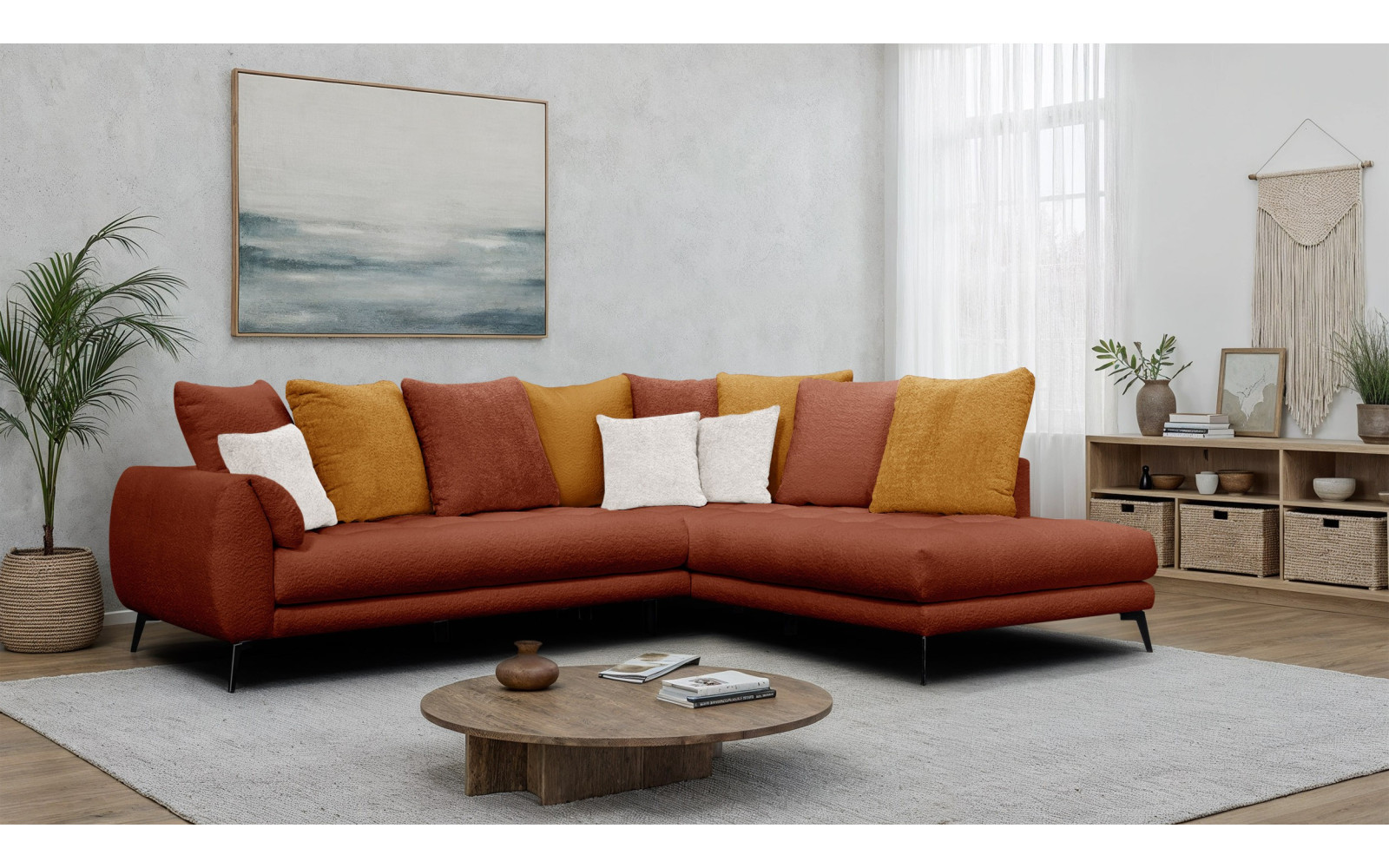 Ecksofa 5-Sitzer CALME, dunkelorange und écru