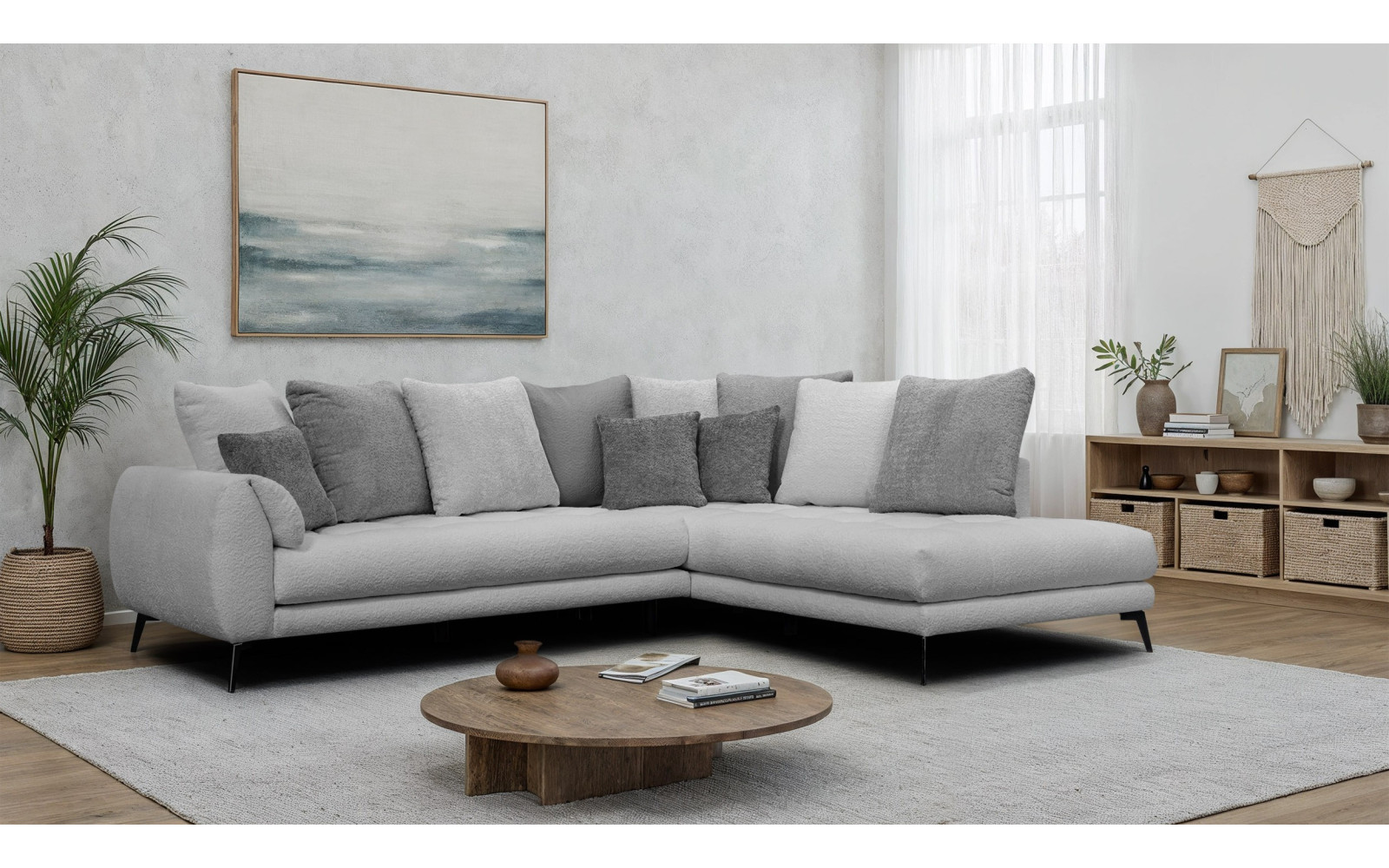 Ecksofa 5-Sitzer CALME, hellgrau und dunkelgrau