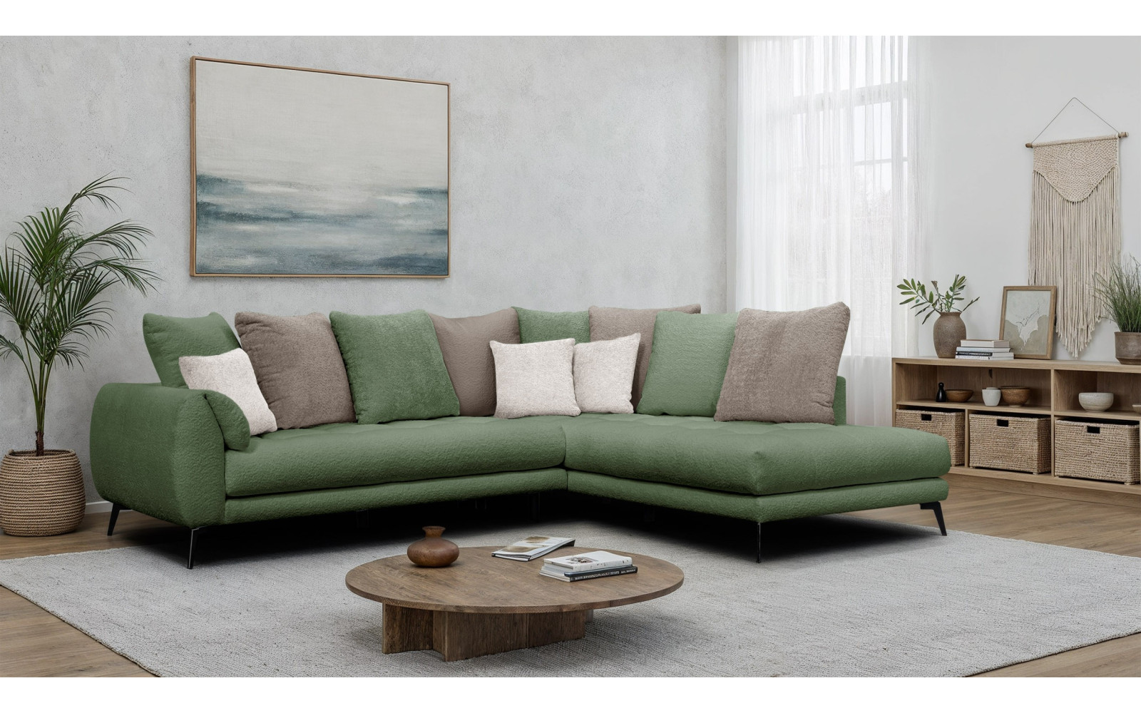 Ecksofa 5-Sitzer CALME, olive und beige