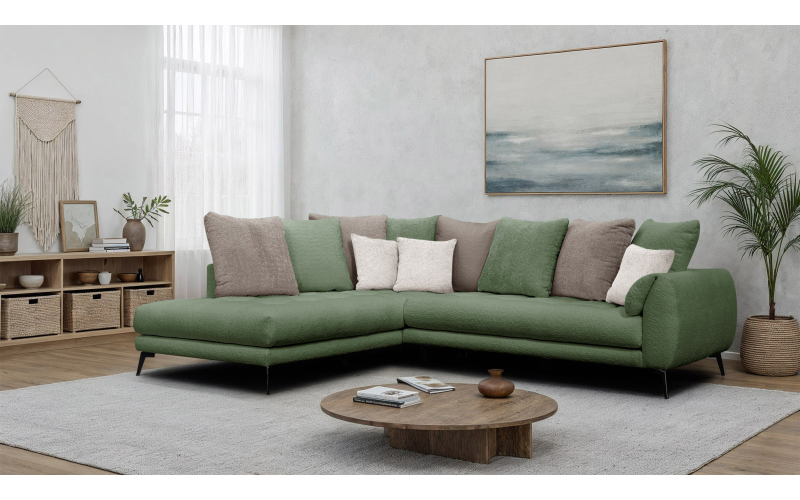Ecksofa 5-Sitzer CALME, olive und beige