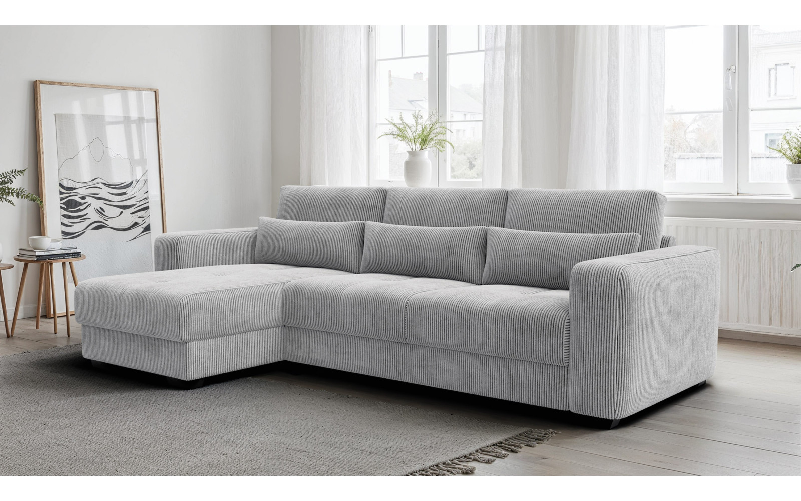 Ecksofa 4-Sitzer links OLI, hellgrau