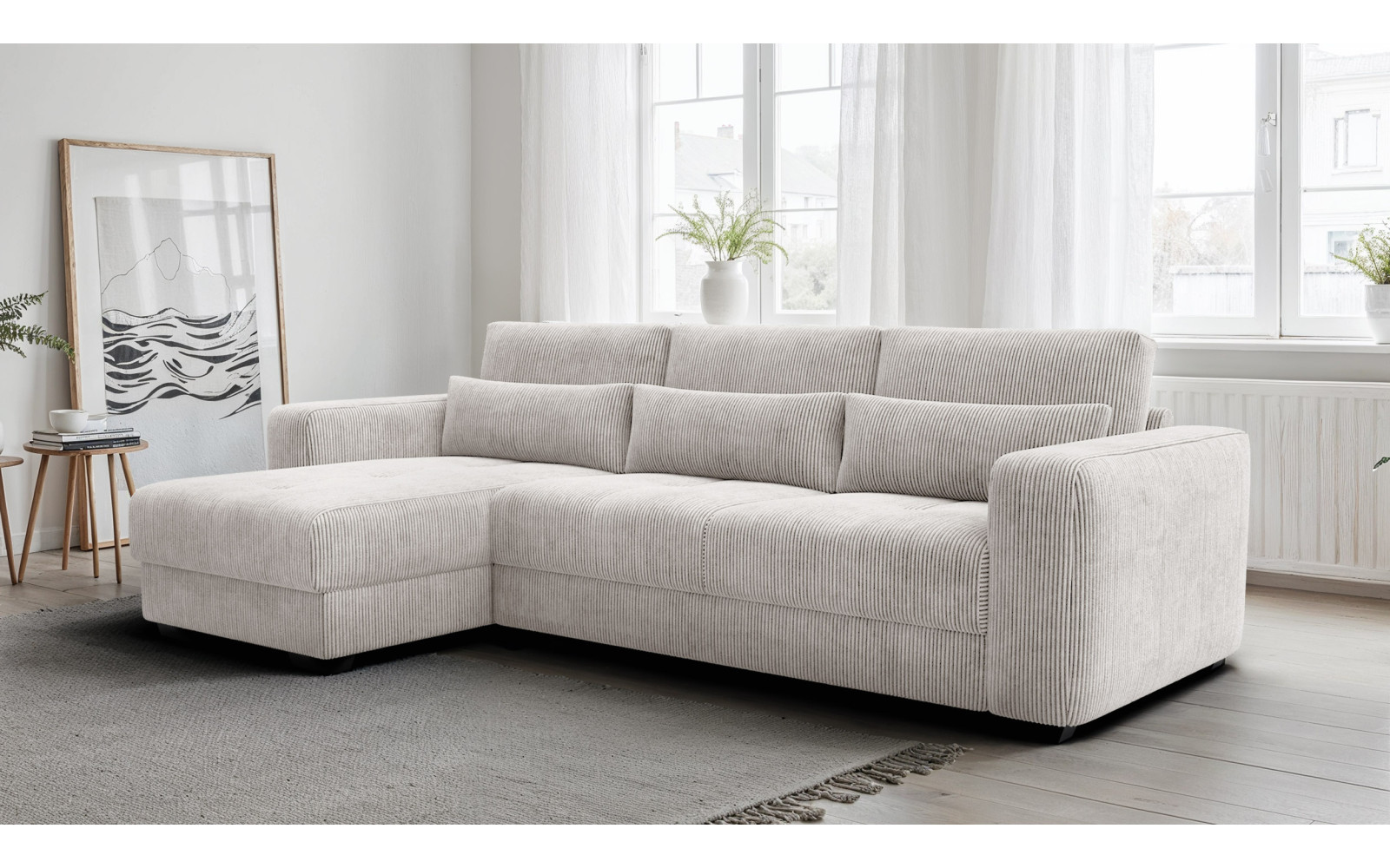 Ecksofa 4-Sitzer links OLI, perlweiß