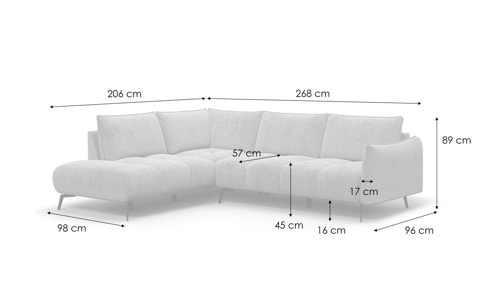 Ecksofa 5-Sitzer links AERA, dunkelbeige