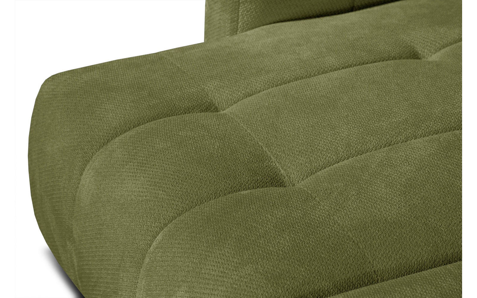 KIMI 3-Sitzer Ecksofa links, ausziehbarer Sitz, verstellbare Kopfstützen, olivgrün