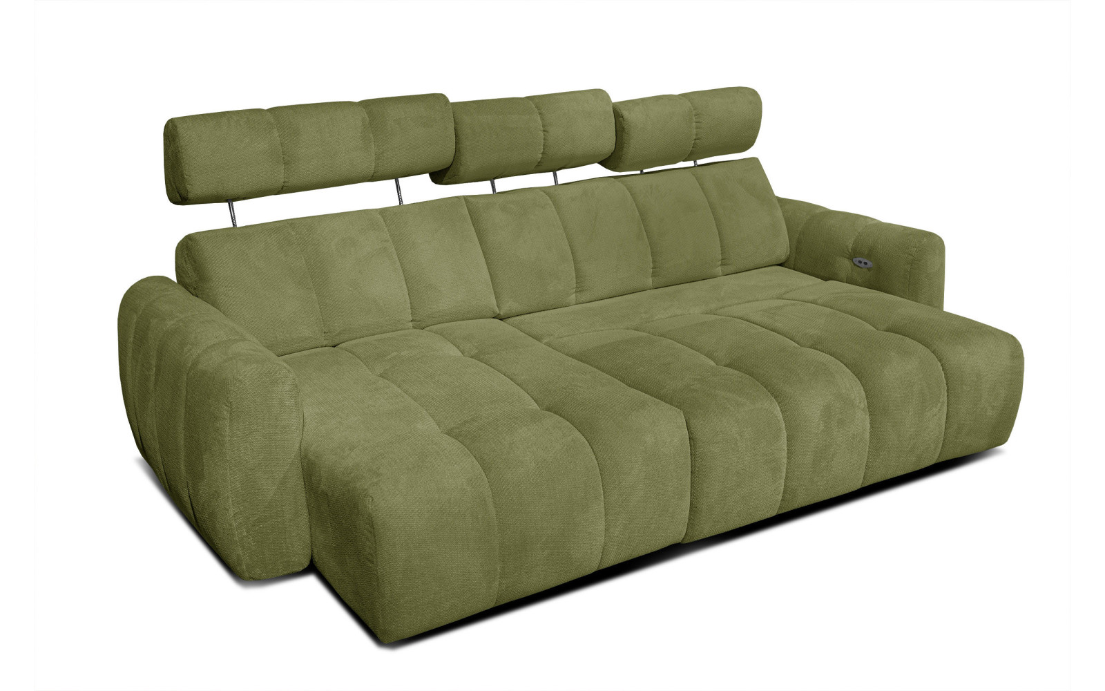 KIMI 3-Sitzer Ecksofa links, ausziehbarer Sitz, verstellbare Kopfstützen, olivgrün