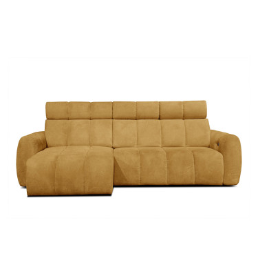 KIMI 3-Sitzer Ecksofa links, ausziehbarer Sitz, verstellbare Kopfstützen, gelb senf