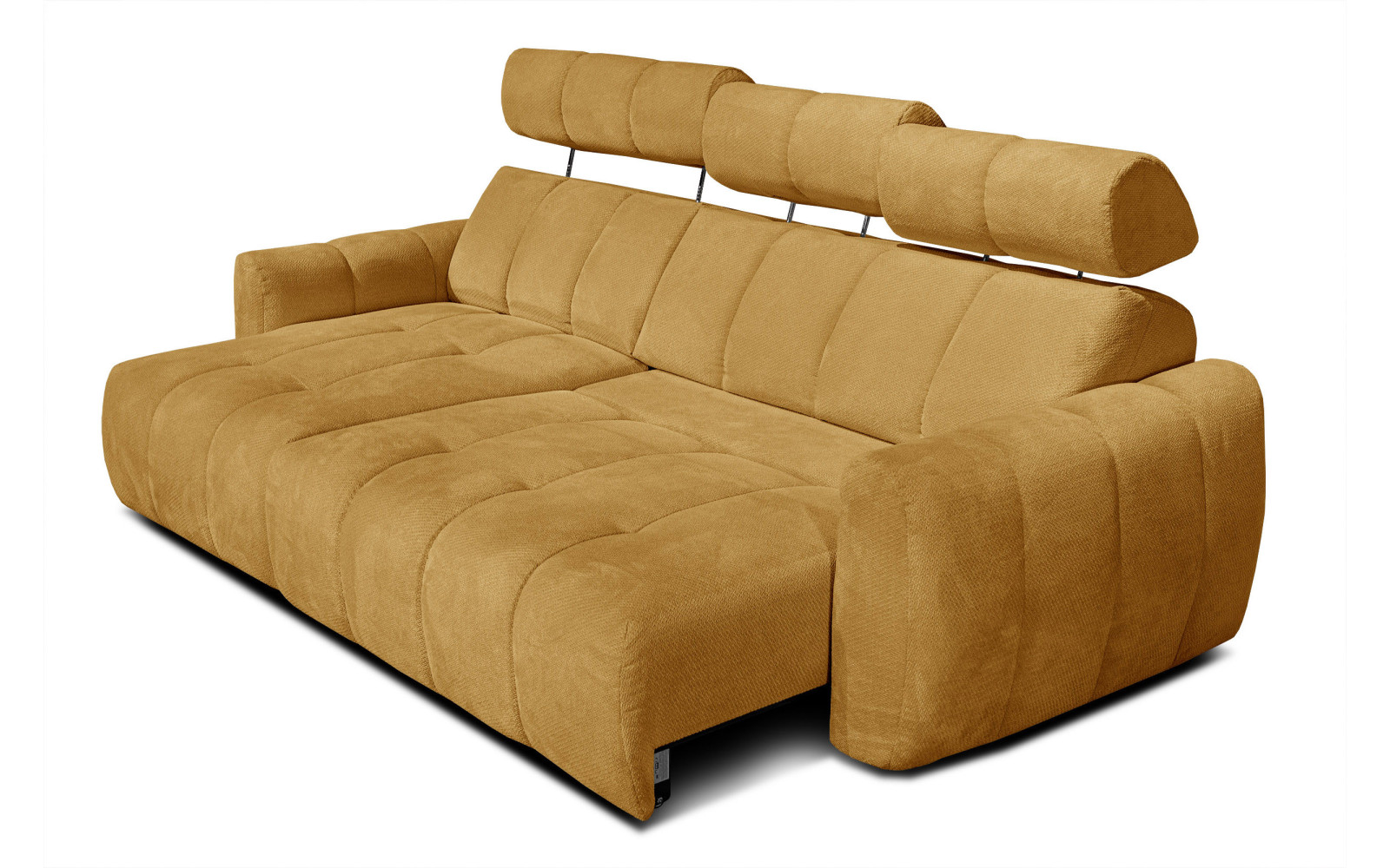 KIMI 3-Sitzer Ecksofa links, ausziehbarer Sitz, verstellbare Kopfstützen, gelb senf