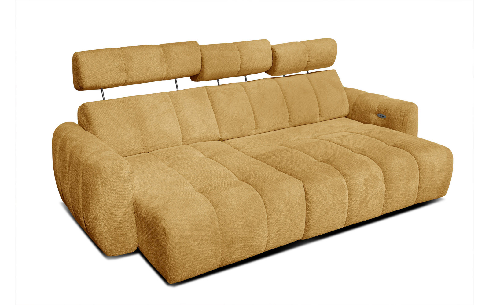 KIMI 3-Sitzer Ecksofa links, ausziehbarer Sitz, verstellbare Kopfstützen, gelb senf