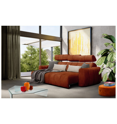 KIMI 3-Sitzer Ecksofa links, ausziehbarer Sitz, verstellbare Kopfstützen, rot