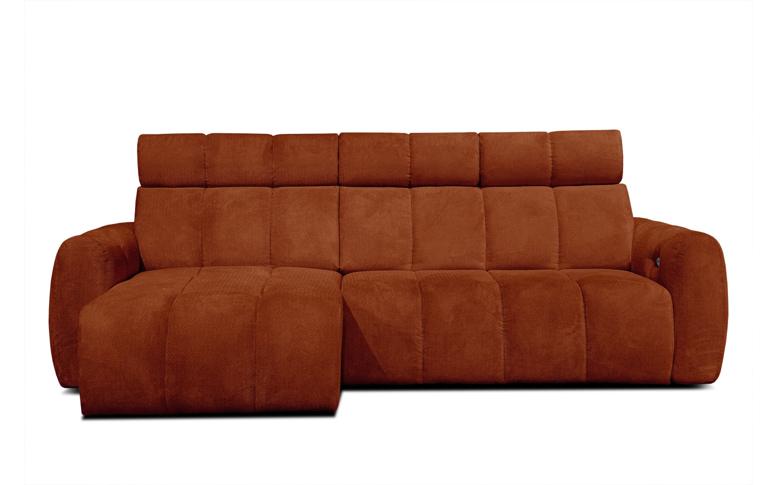 KIMI 3-Sitzer Ecksofa links, ausziehbarer Sitz, verstellbare Kopfstützen, rot