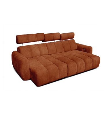 KIMI 3-Sitzer Ecksofa links, ausziehbarer Sitz, verstellbare Kopfstützen, rot