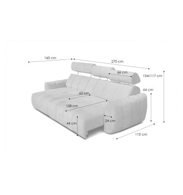 KIMI 3-Sitzer Ecksofa links, ausziehbarer Sitz, verstellbare Kopfstützen, beige