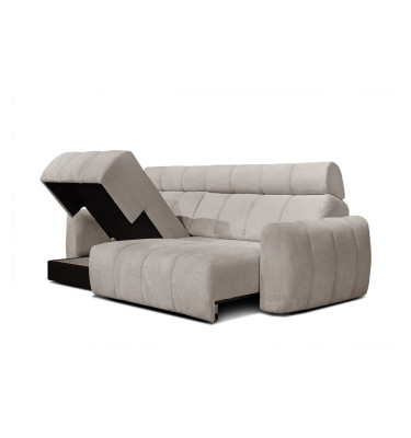 KIMI 3-Sitzer Ecksofa links, ausziehbarer Sitz, verstellbare Kopfstützen, beige
