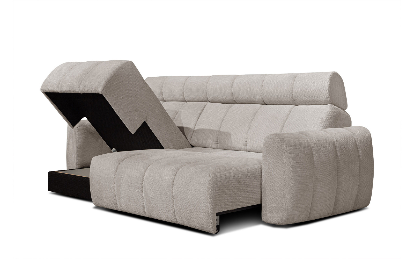 KIMI 3-Sitzer Ecksofa links, ausziehbarer Sitz, verstellbare Kopfstützen, beige