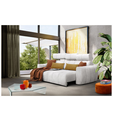 KIMI 3-Sitzer Ecksofa links, ausziehbarer Sitz, verstellbare Kopfstützen, creme