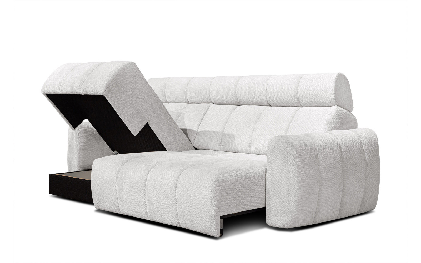 KIMI 3-Sitzer Ecksofa links, ausziehbarer Sitz, verstellbare Kopfstützen, creme