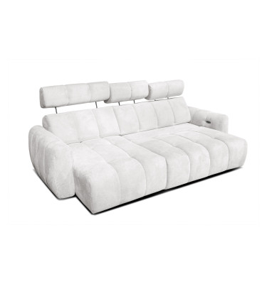 KIMI 3-Sitzer Ecksofa links, ausziehbarer Sitz, verstellbare Kopfstützen, creme