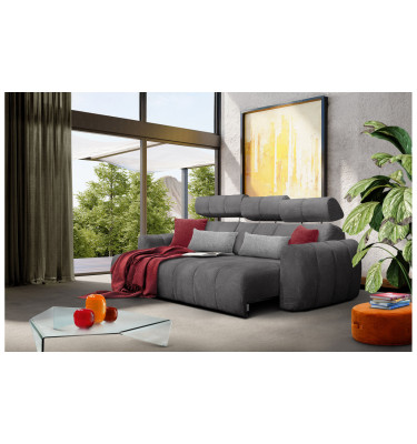 KIMI 3-Sitzer Ecksofa links, ausziehbarer Sitz, verstellbare Kopfstützen, dunkelgrau