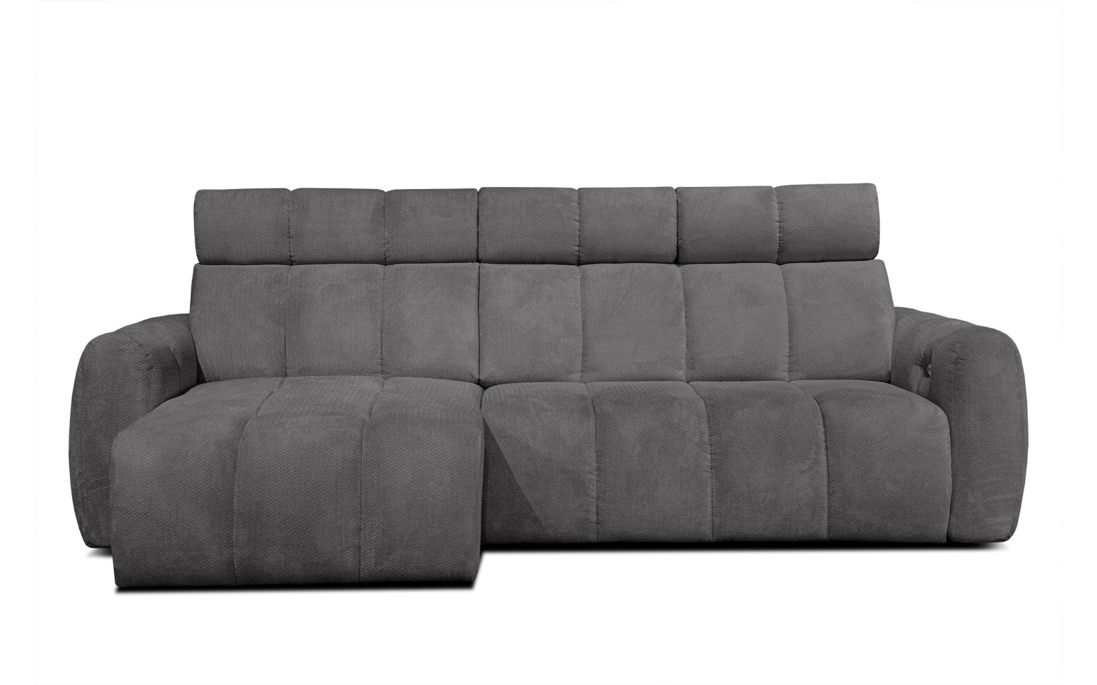 KIMI 3-Sitzer Ecksofa links, ausziehbarer Sitz, verstellbare Kopfstützen, dunkelgrau