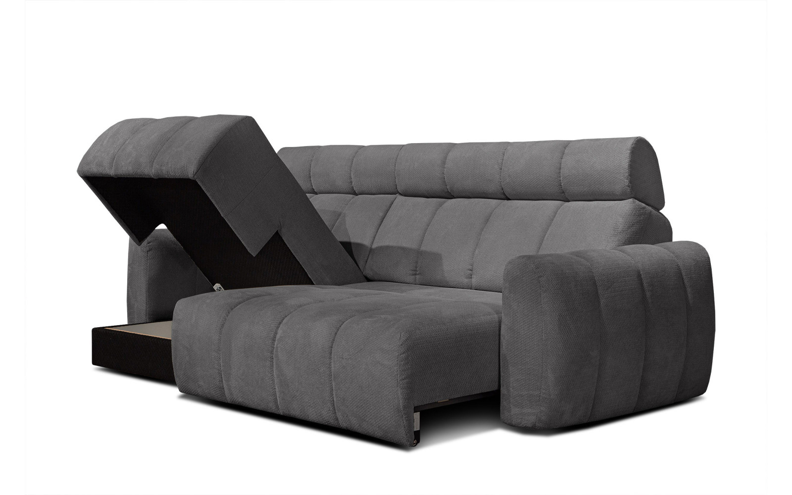 KIMI 3-Sitzer Ecksofa links, ausziehbarer Sitz, verstellbare Kopfstützen, dunkelgrau