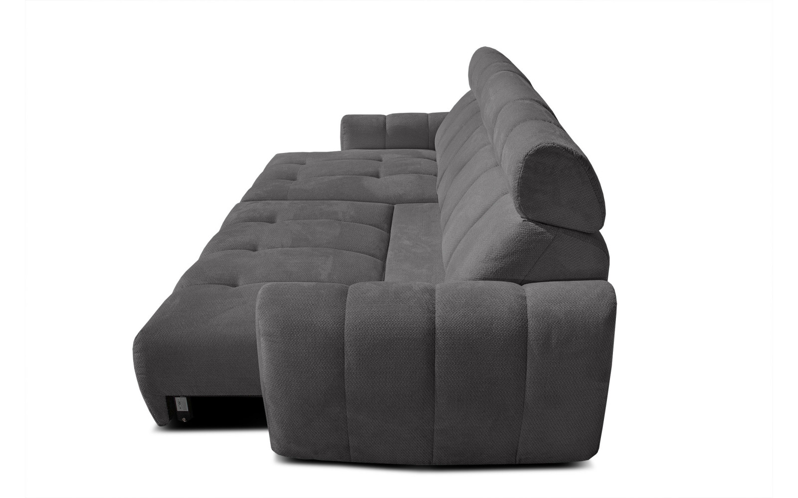 KIMI 3-Sitzer Ecksofa links, ausziehbarer Sitz, verstellbare Kopfstützen, dunkelgrau