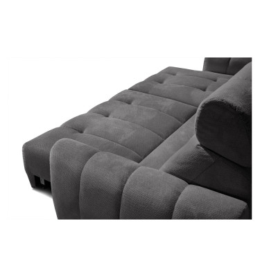 KIMI 3-Sitzer Ecksofa links, ausziehbarer Sitz, verstellbare Kopfstützen, dunkelgrau