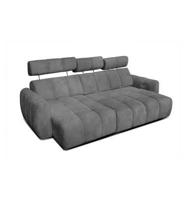 KIMI 3-Sitzer Ecksofa links, ausziehbarer Sitz, verstellbare Kopfstützen, dunkelgrau