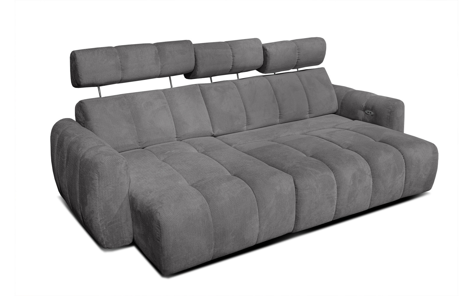 KIMI 3-Sitzer Ecksofa links, ausziehbarer Sitz, verstellbare Kopfstützen, dunkelgrau